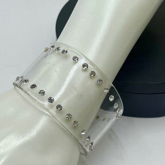 Clear High End Wide Lucite Rhinestone Cuff Bracelet - Picture 1 of 10